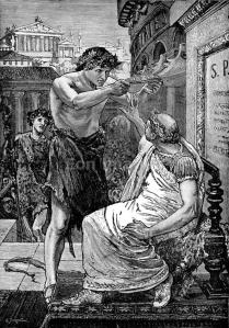 19th-century illustration, "Antonius offering the Diadem to Caesar." In this scene, Mark Antony tries to crown Julius Caesar with a diadem after Caesar's victory over Pompey the Great at the Battle of Munda in 45 B.C.