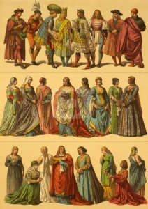 15th Century Italian Costumes on engraving from 1890 by Fr.Hottenroth.